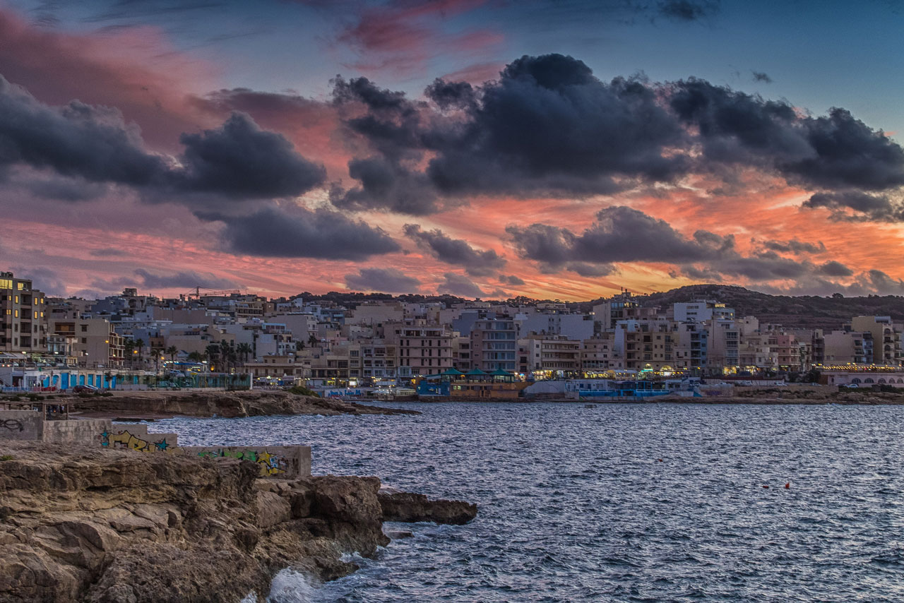 Sunset over Bugibba, Malta