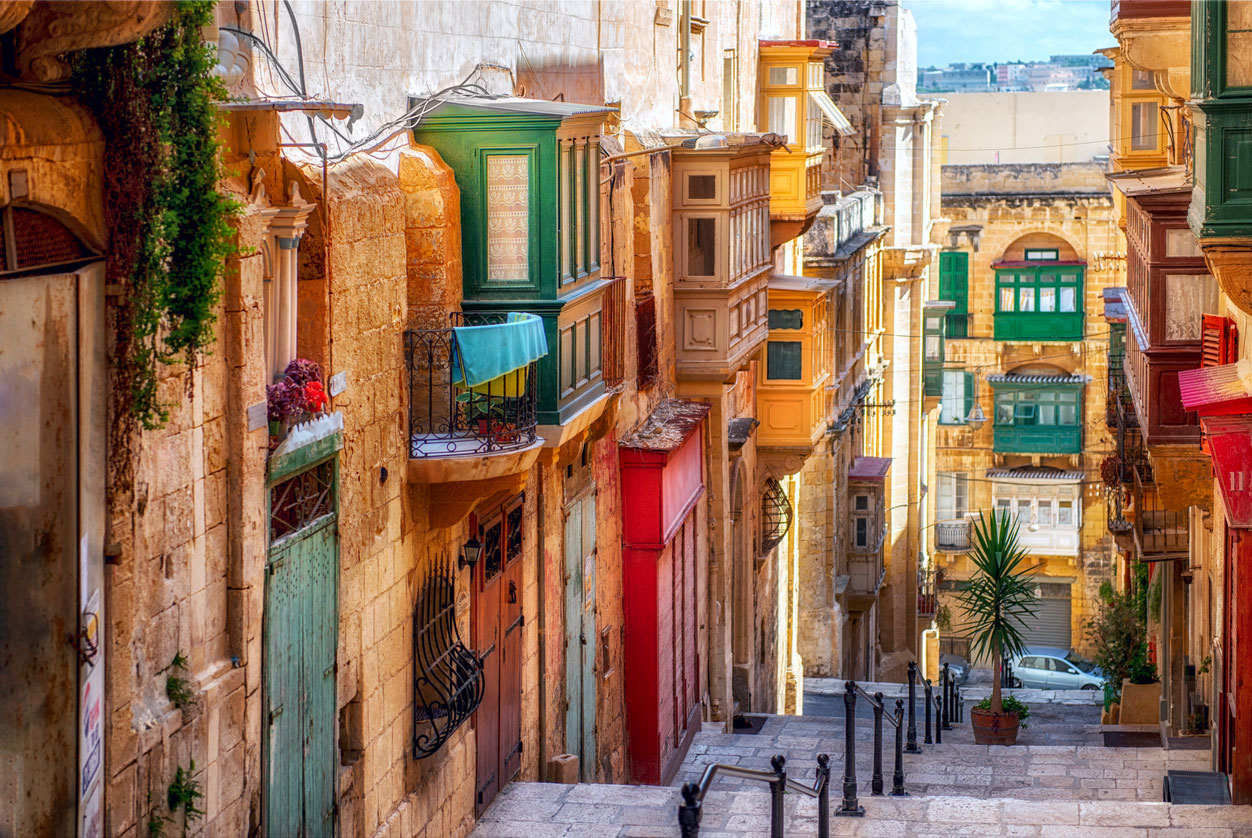 Traditional Maltese balconies in Valletta